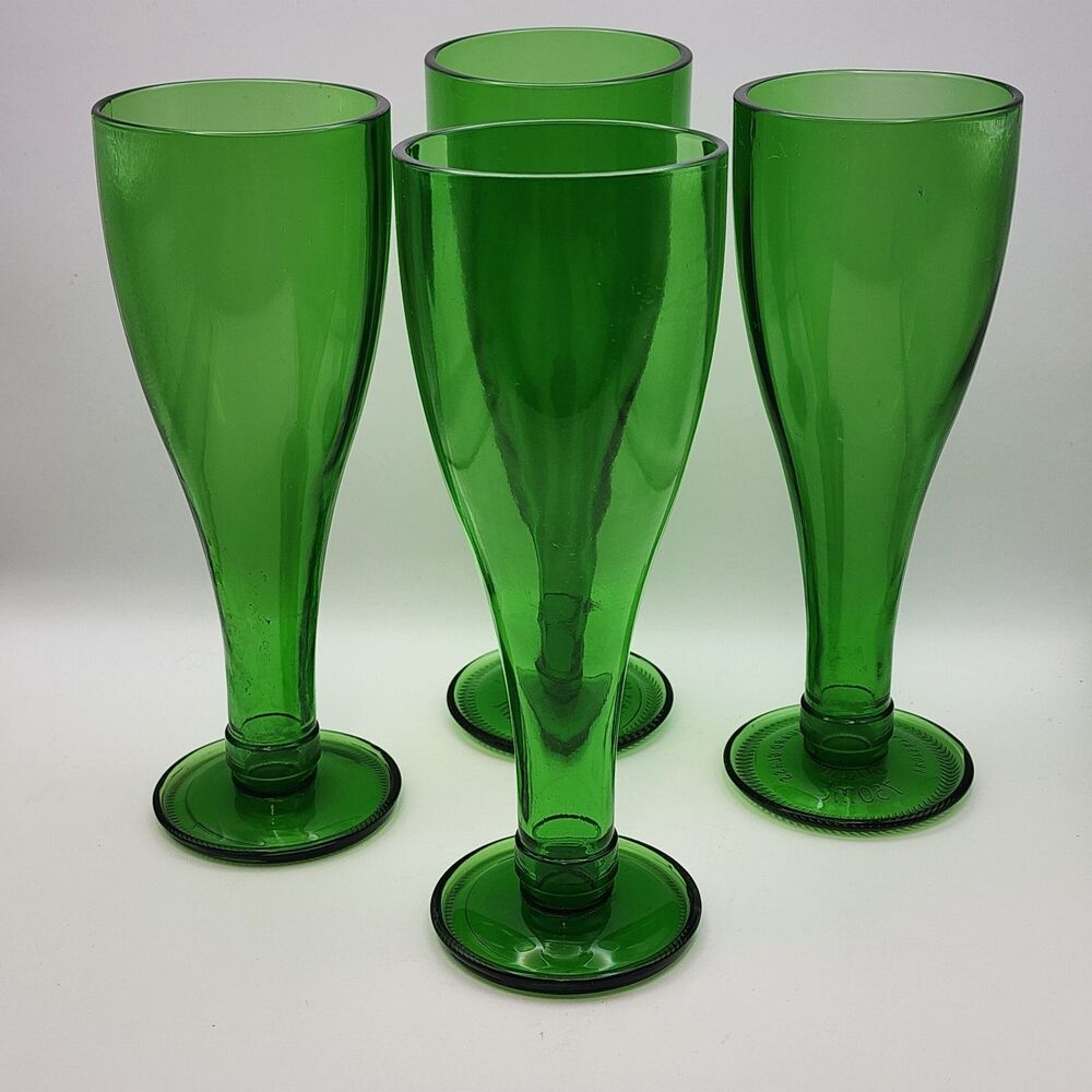 4 Unique Marana Pretoria South African Green Glass Recycled Beer Glasses